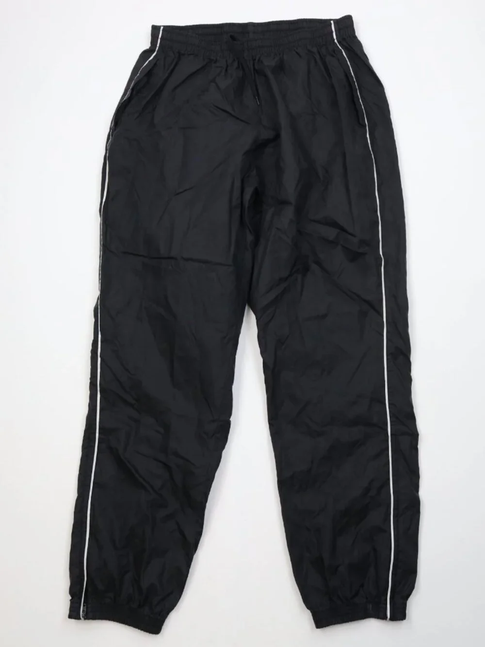 Vintage Y2K Adidas Mens XL Blank Striped Cuffed Windbreaker Joggers Pants Black
